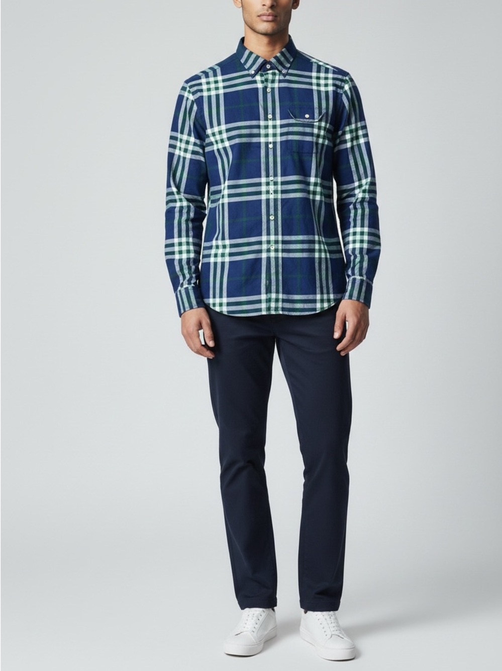 Vineyard Vines Crosby‎ Performance Shirt Mens L Slim Fit Blue Green Plaid